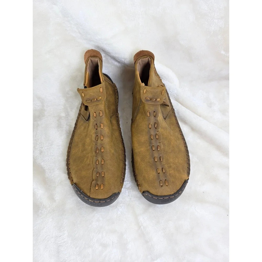 Mens Tan Suede Slip On Ankle Boots Side Zip Casual Comfort Shoes Size‎ 41